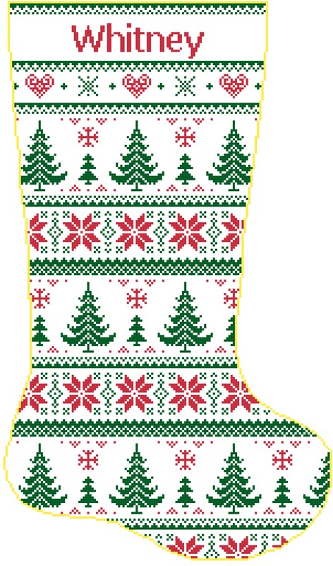 Christmas Stocking Cross Stitch Christmas Trees and Poinsettias with Name